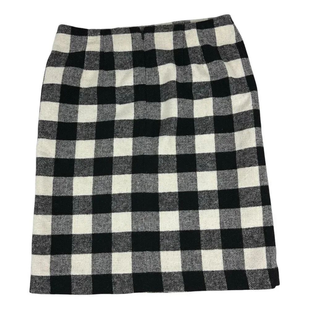 Talbots Women's size 8 Wool Blend Buffalo Plaid Black & White Skirt